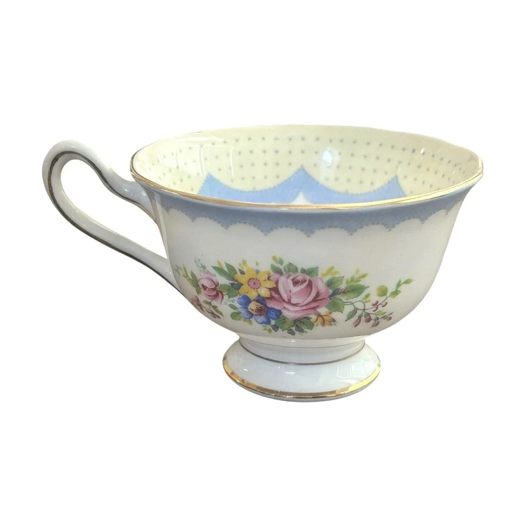 Royal Albert Prudence Blue Teacup & Saucer Set Cottage Floral Bone China England